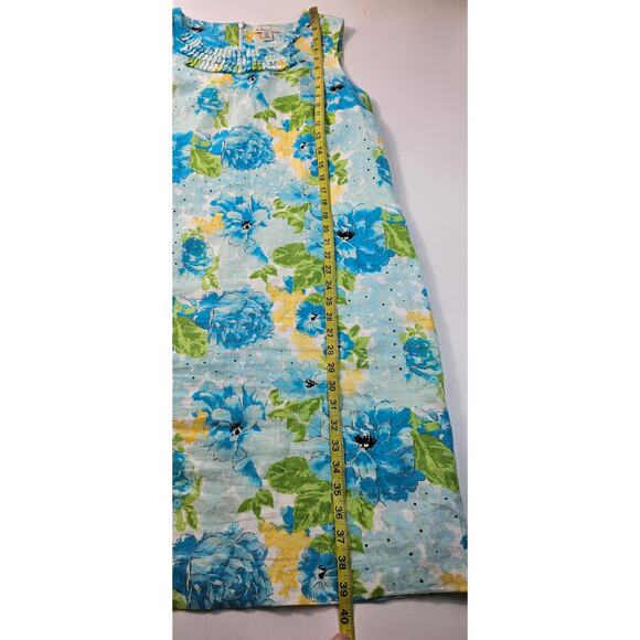 Kim rogers EUC blue floral lined shift dress sz 16 EUC 100% linen pleated collar - Picture 8 of 8